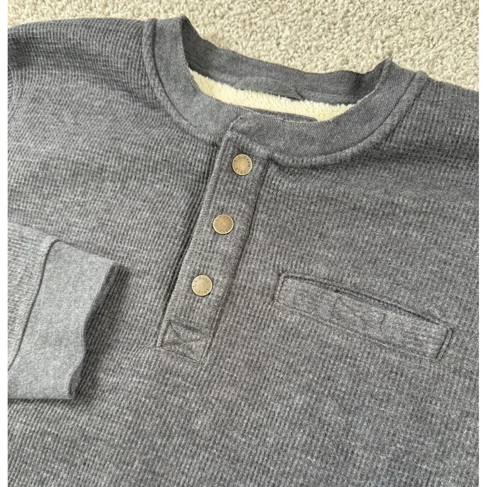 LL Bean Sherpa Lined Waffle Henley Sweater Pullover Quarter Snap Gray Mens Large - Picture 1 of 9